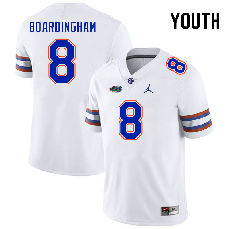 Youth #8 Arlis Boardingham Florida Gators College Football Jerseys Stitched Sale-White - Click Image to Close